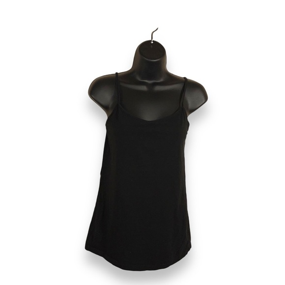 MEDIUM CLASSIC BLACK TANK TOP SLEEVELESS STRETCH SPAGHETTI STRAPS - Picture 1 of 10